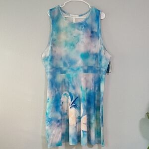 Blue and White Sleeveless Midi Dress